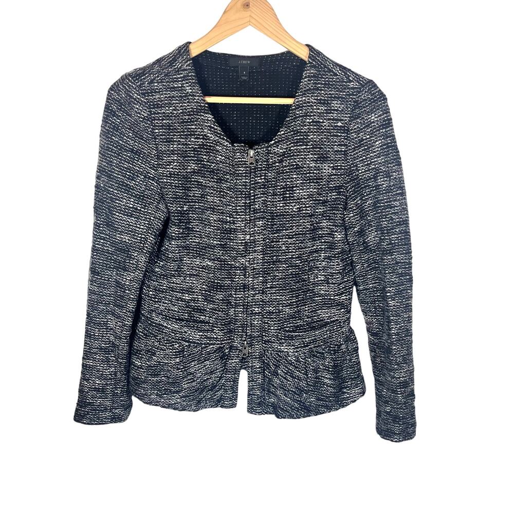 J Crew Boucle Blazer Jacket Womens Black Tweed Peplum Career Office Size Small